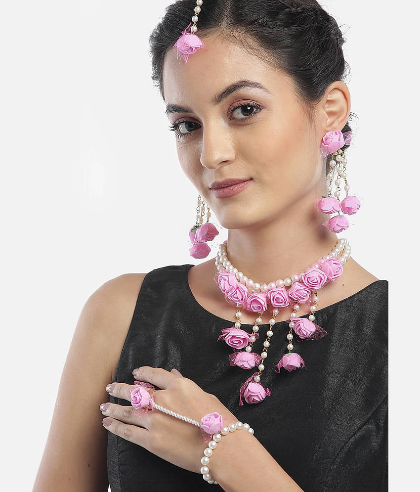 YOUBELLA Pink Alloy Necklace Set ( Pack of 1 )
