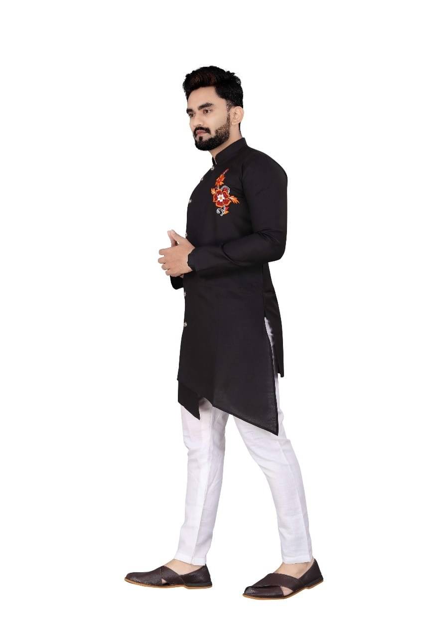 AMAR VSTRA Black Cotton Blend Regular Fit Men's Kurta Pyjama Set ( Pack of 1 ) AMAR VSTRA Black Cotton Blend Regular Fit Men's Kurta Pyjama Set ( Pack of 1 )