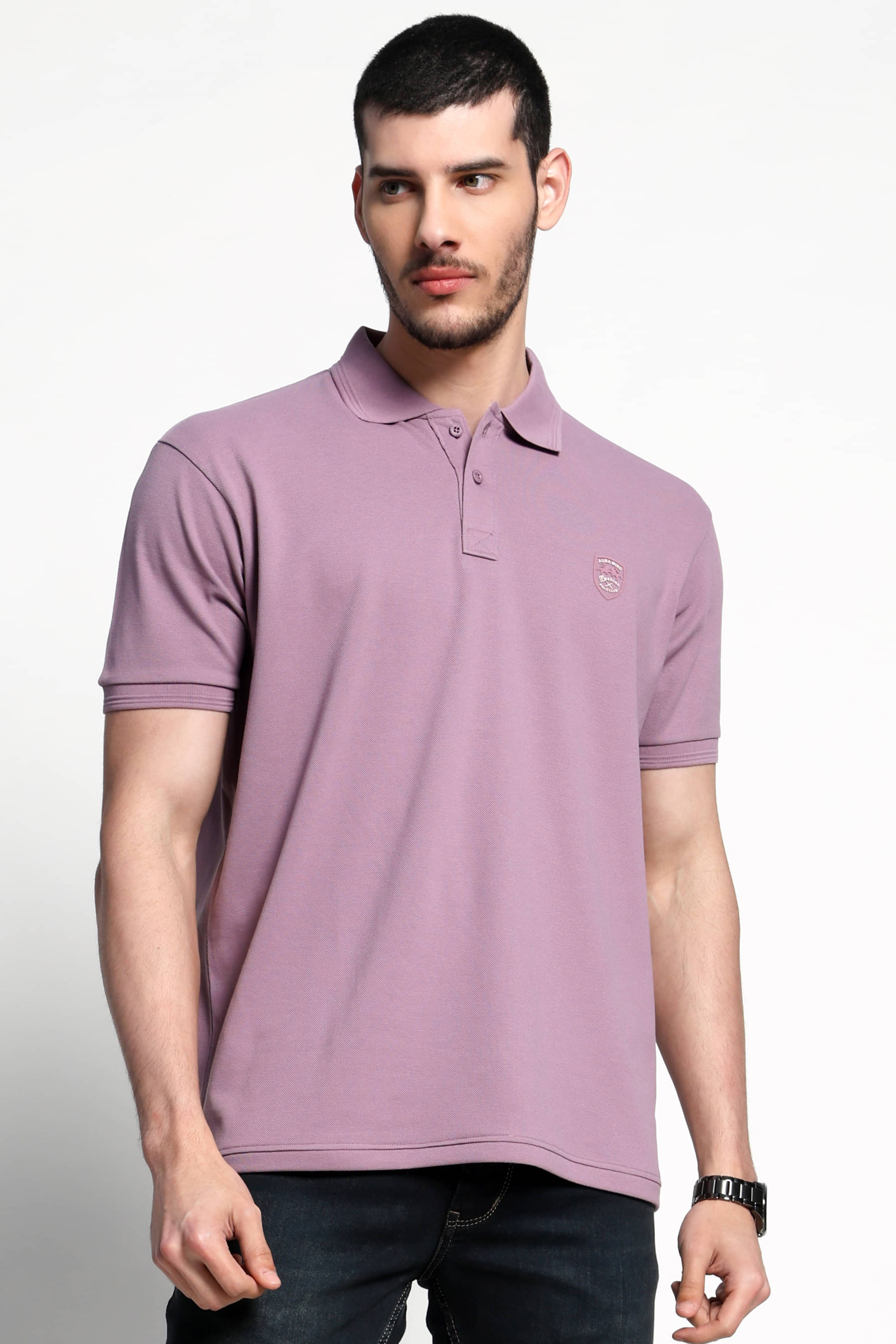     			AURAMIND Men Cotton Regular Fit Solid Polo T Shirt ( Purple )