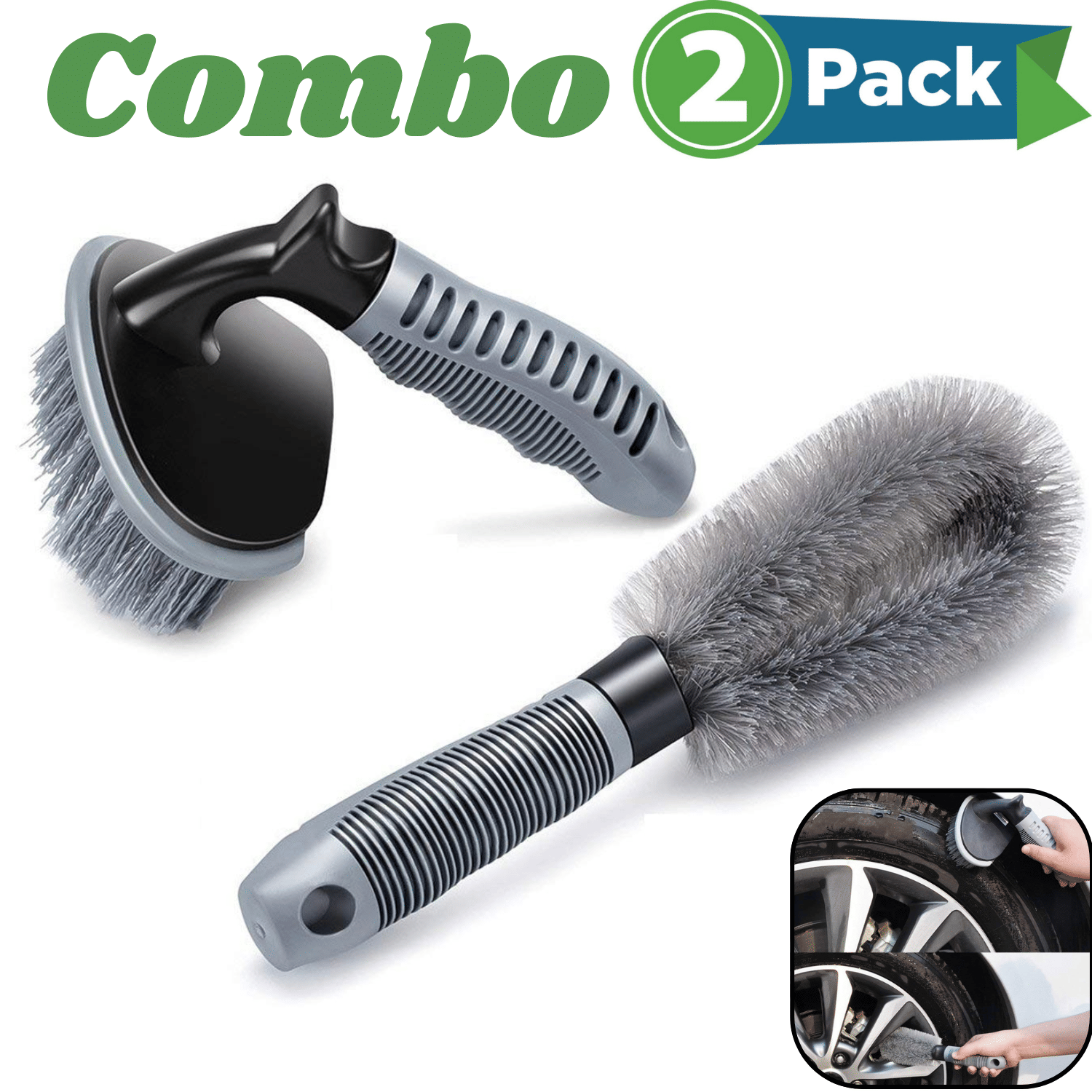     			Aksmit Rubber Tire Cleaning Brush - 2 Pcs for Car Wheel Hub, Rim Scrub - Useful Tool for Car, Truck, Motorcycle, Bike Washing