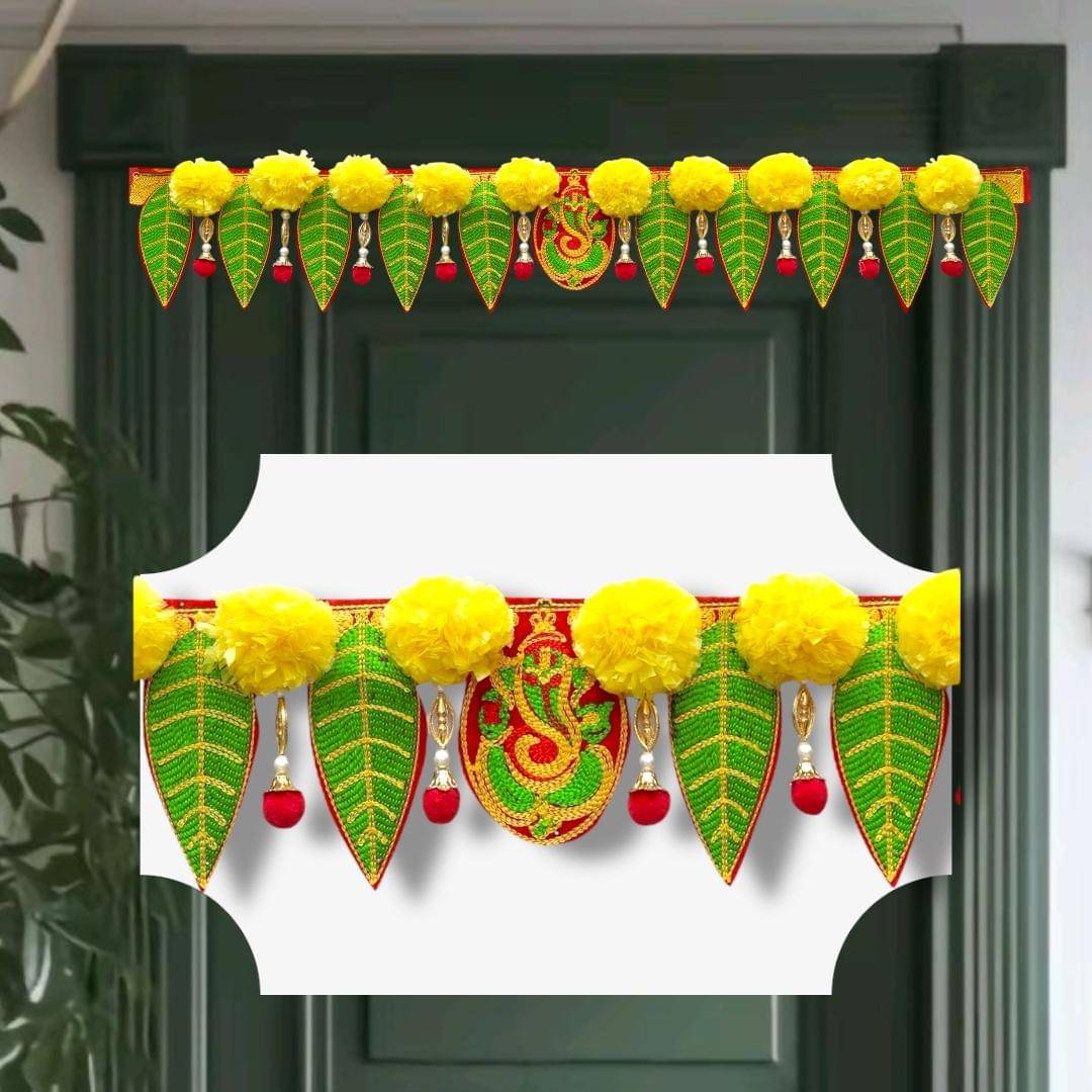 Artificial Marigold Flower with Mango Leaf Toran For Home Door Decoration. Artificial Marigold Flower with Mango Leaf Toran For Home Door Decoration.
