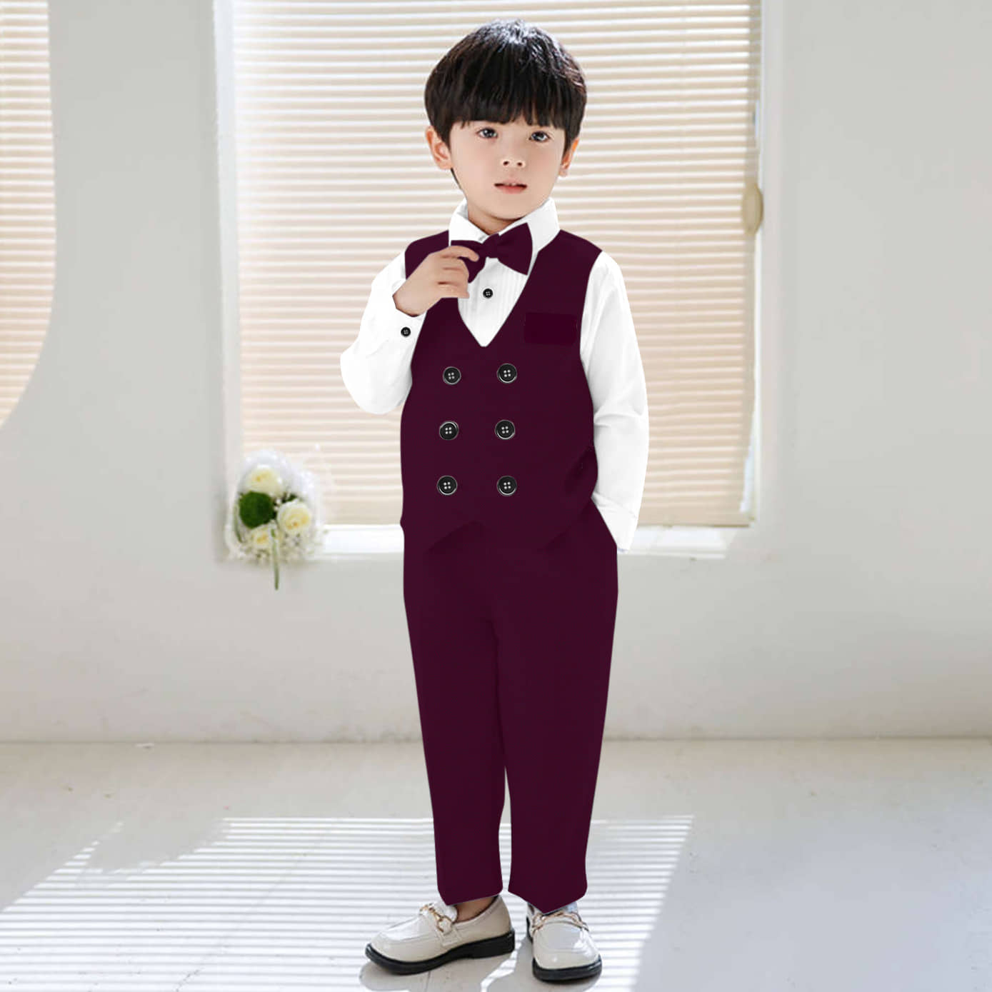 BELIEVED WORTHS Pack of 1 Baby Boys Lycra Shirt & Pants Set ( Wine )