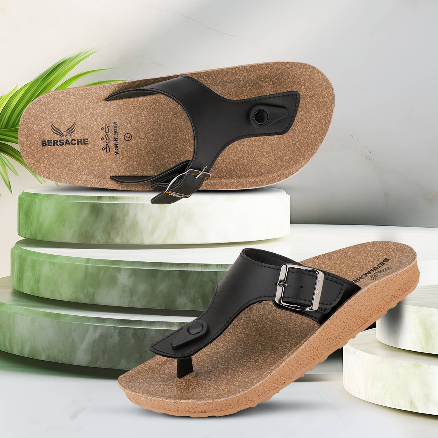     			Bersache Black Men's Thong Flip Flop