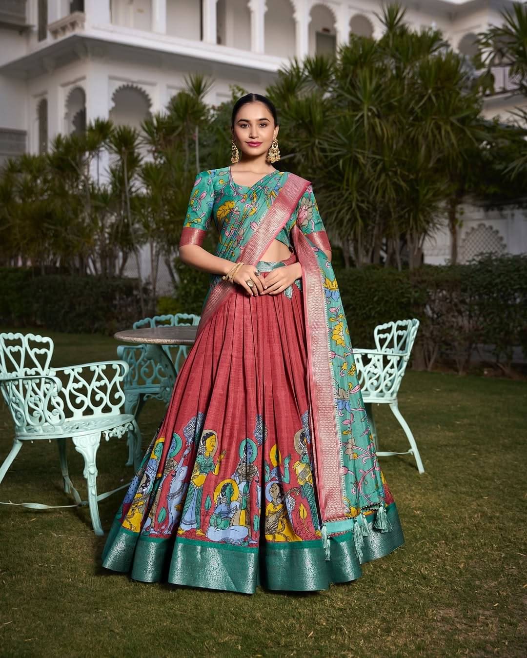 CYNOR Red Tussar Silk Unstitched Semi Stitched Lehenga Single CYNOR Red Tussar Silk Unstitched Semi Stitched Lehenga Single