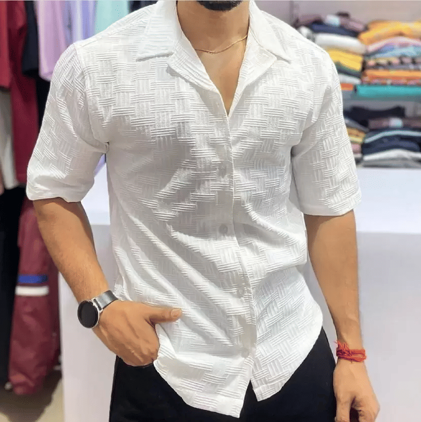     			DEARISE Cotton Blend Regular Fit Self Design Full Sleeves Men's Casual Shirt - White ( Pack of 1 )