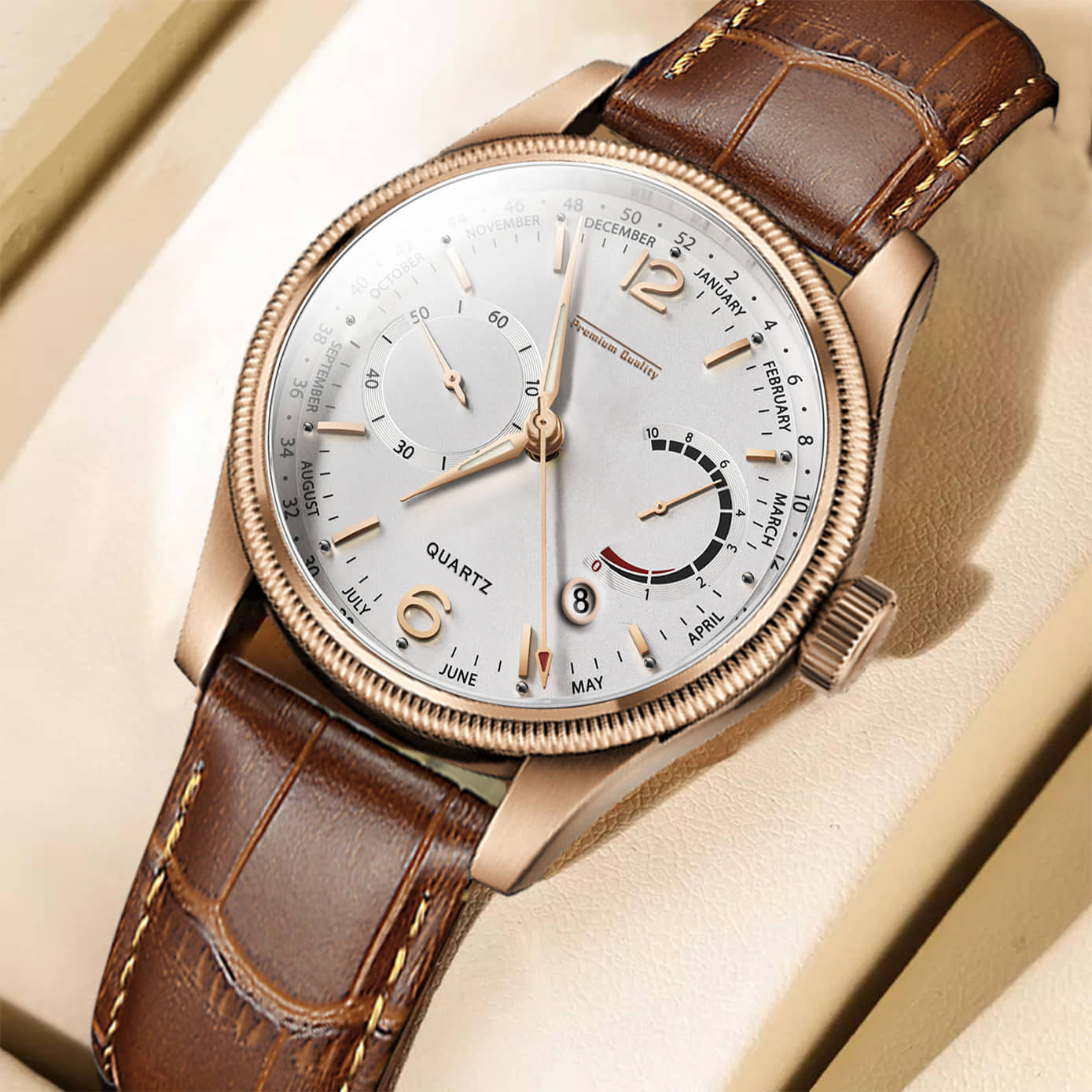 DoubleRun Brown Leather Analog Men's Watch