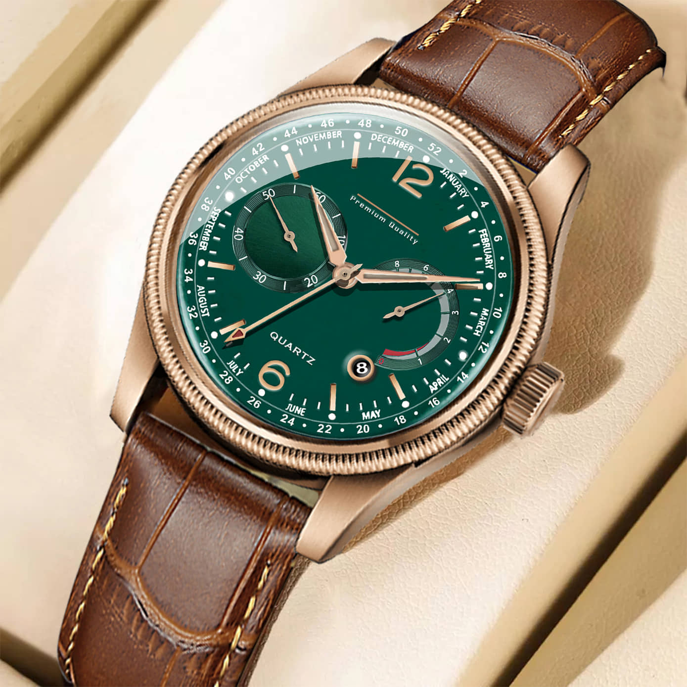 DoubleRun Brown Leather Analog Men's Watch