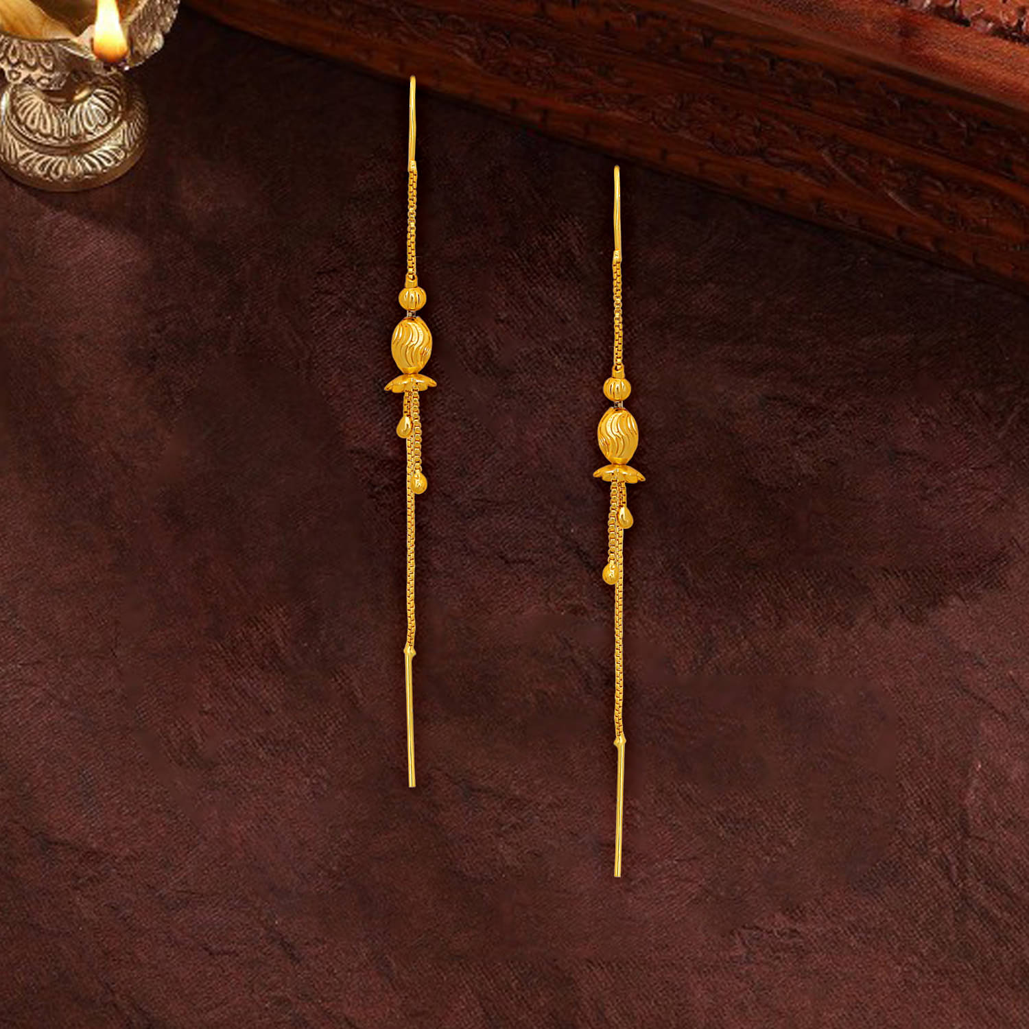     			Drashti Collection Golden Threader Earrings ( Pack of 1 )
