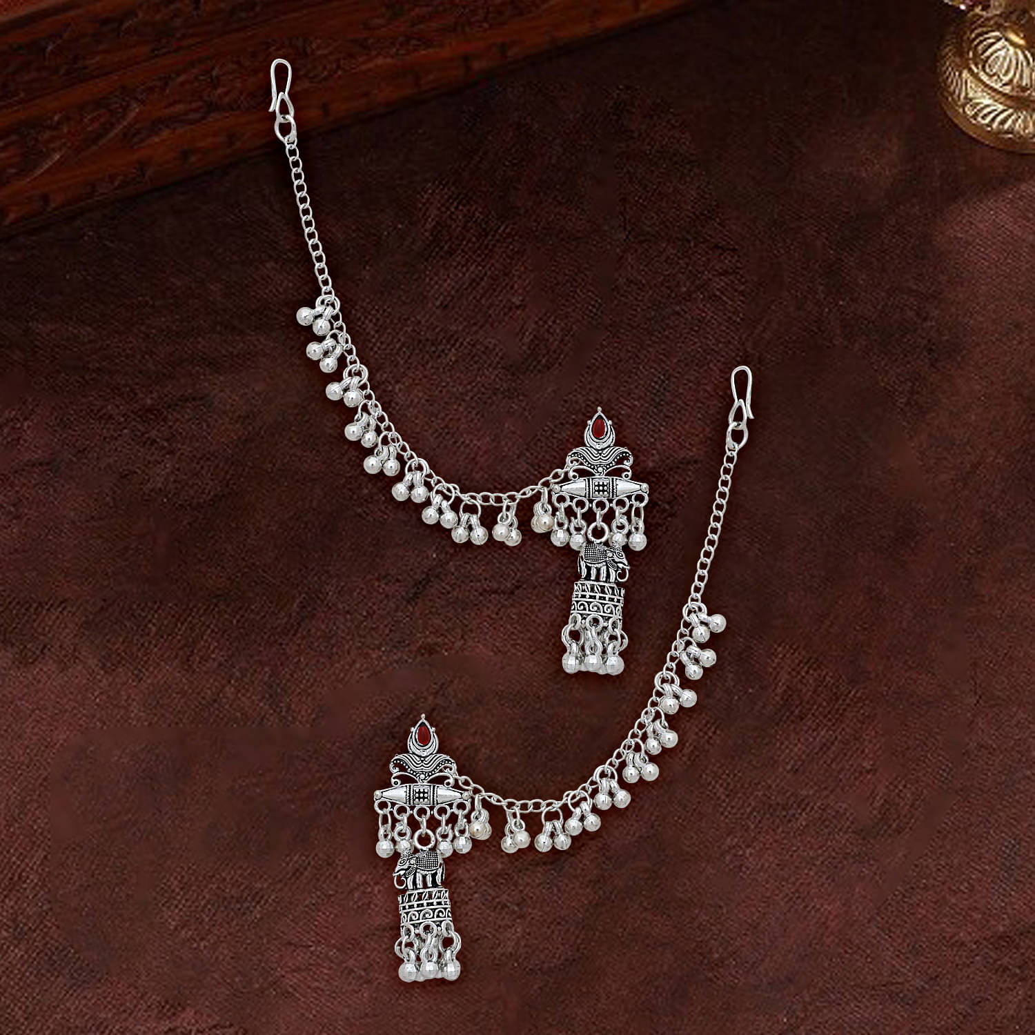     			Drashti Collection Silver Ear Chain Earrings ( Pack of 1 )