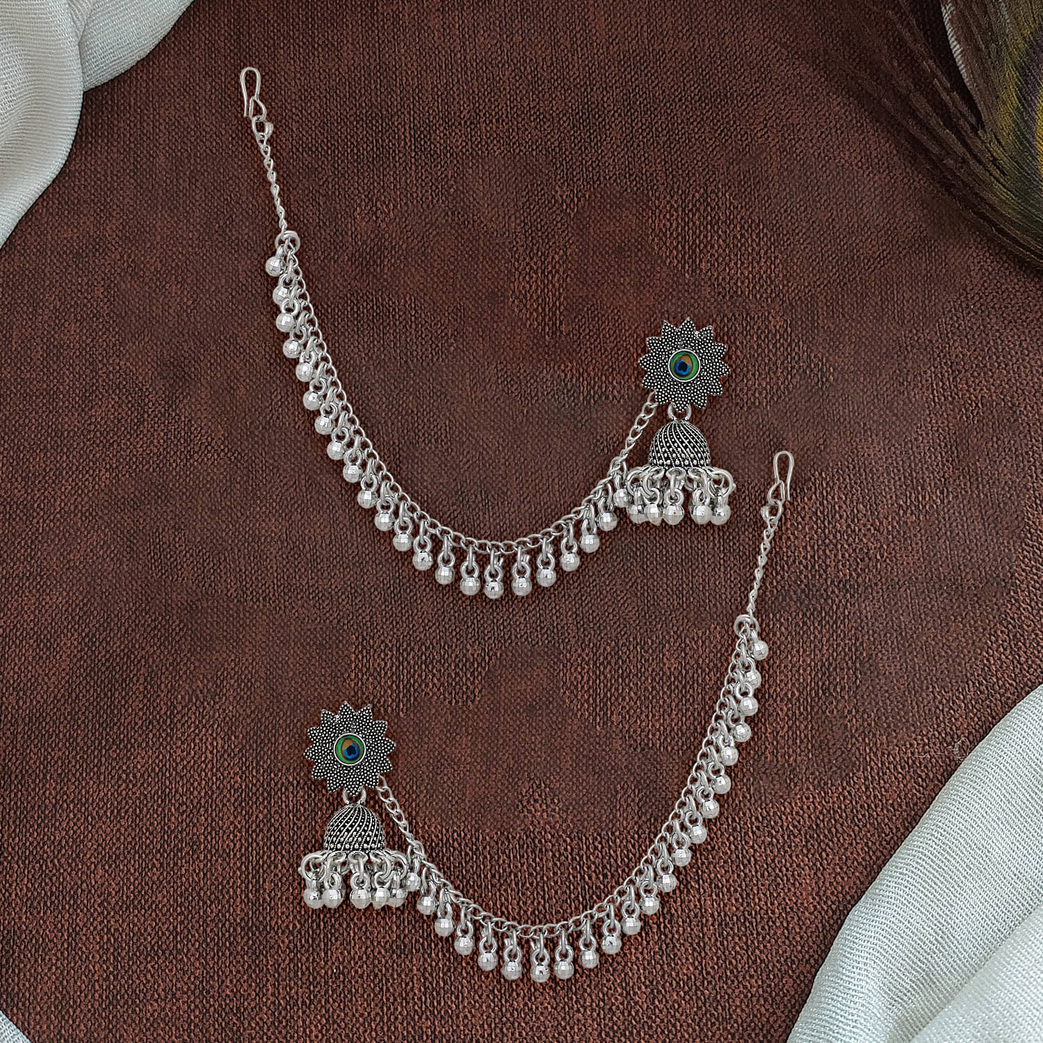     			Drashti Collection Silver Ear Chain Earrings ( Pack of 1 )