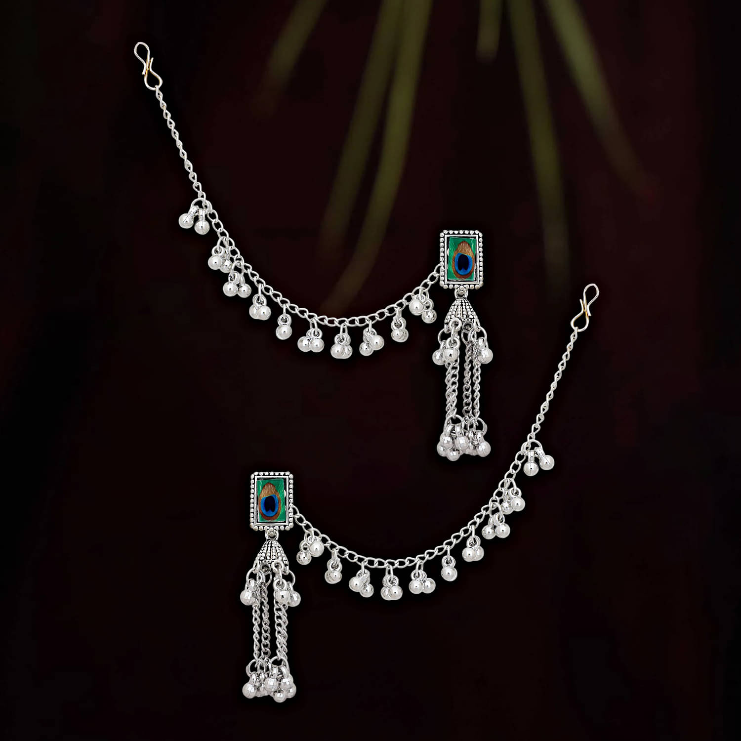     			Drashti Collection Silver Ear Chain Earrings ( Pack of 1 )