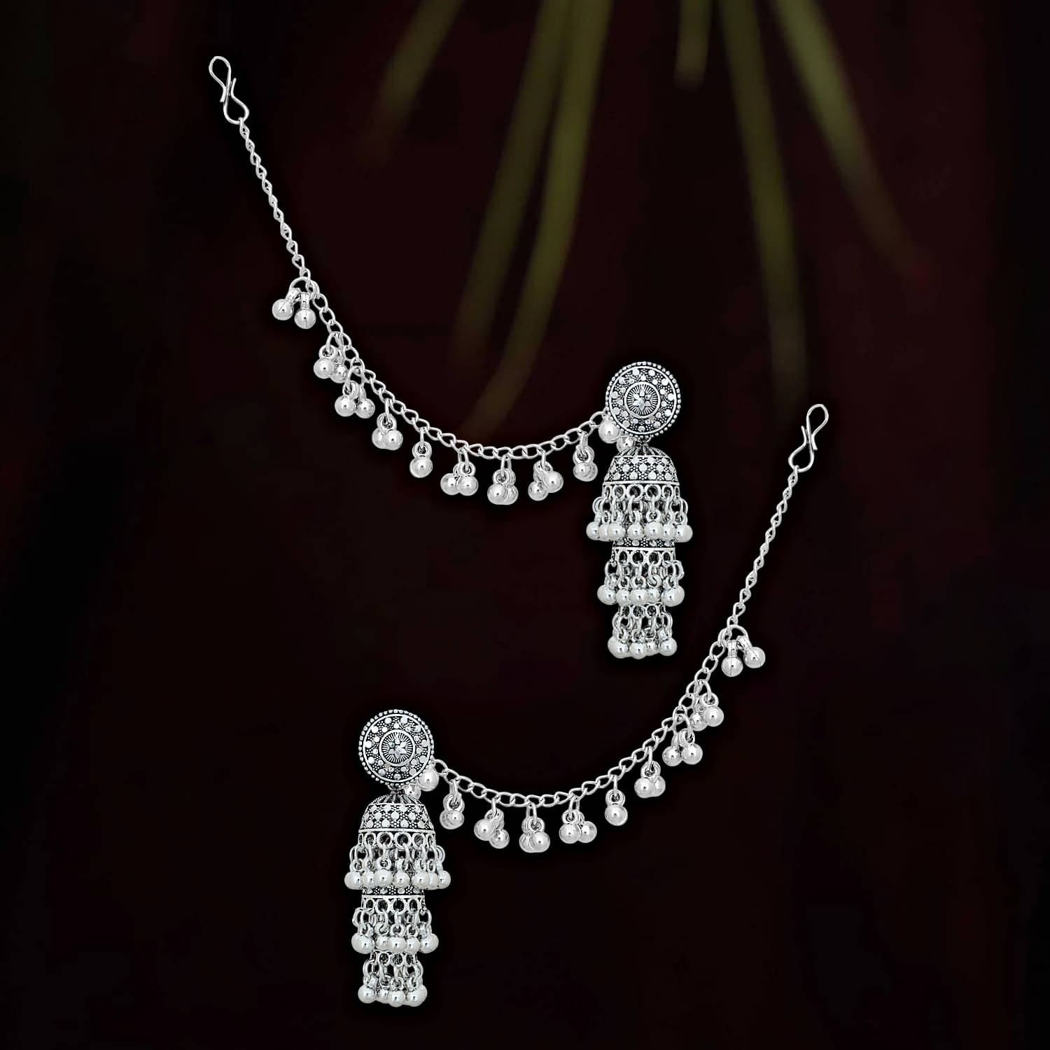     			Drashti Collection Silver Ear Chain Earrings ( Pack of 1 )