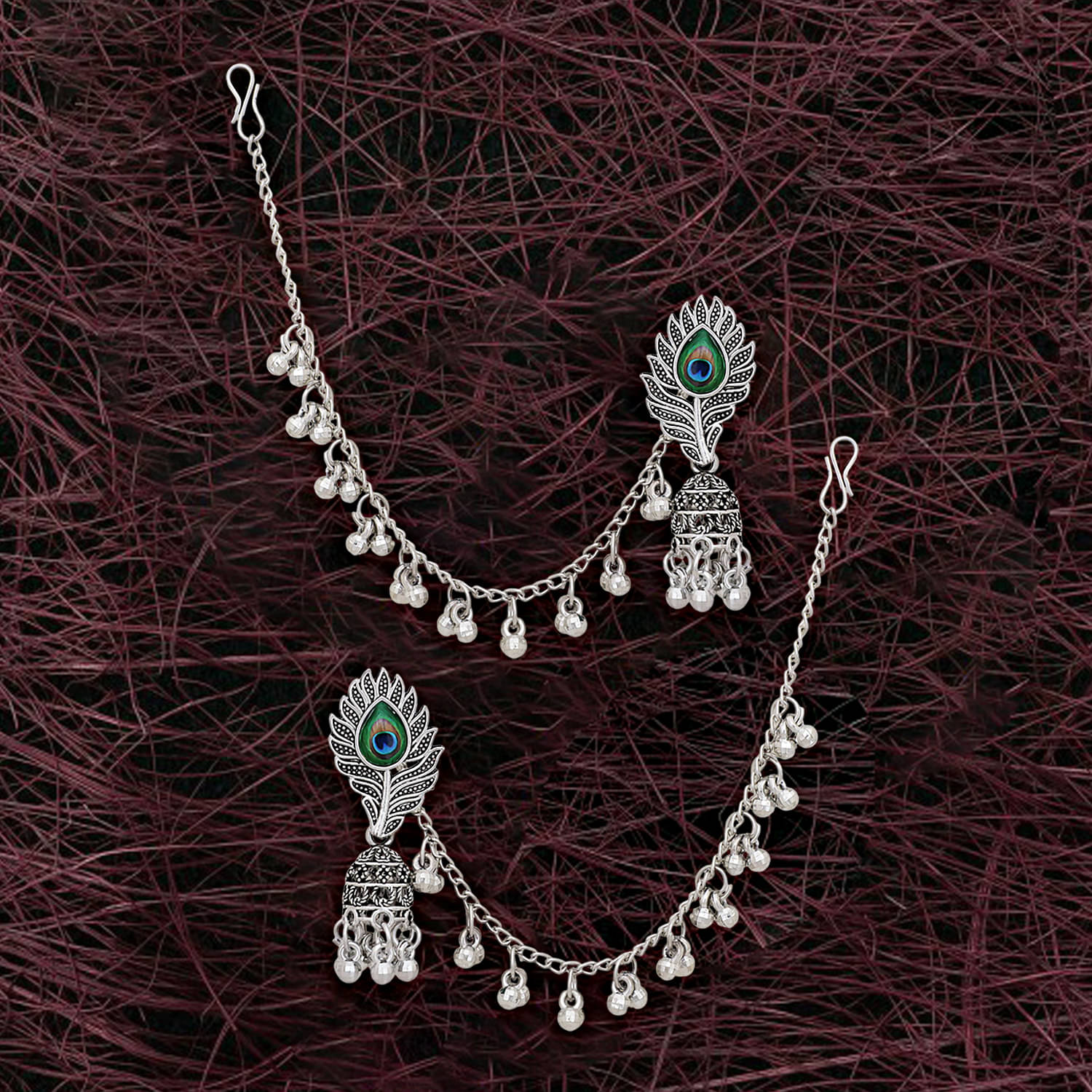     			Drashti Collection Silver Ear Chain Earrings ( Pack of 1 )
