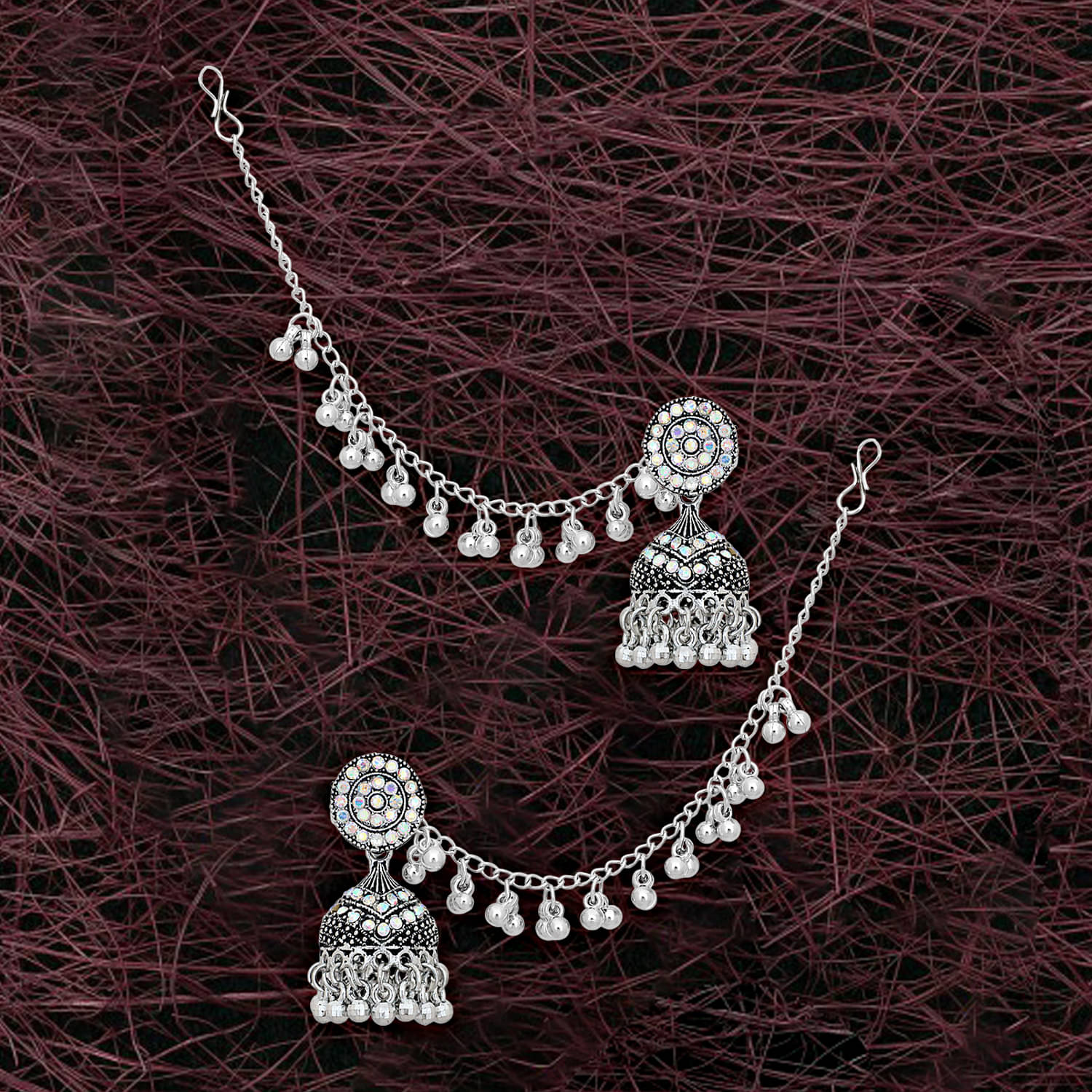     			Drashti Collection Silver Ear Chain Earrings ( Pack of 1 )