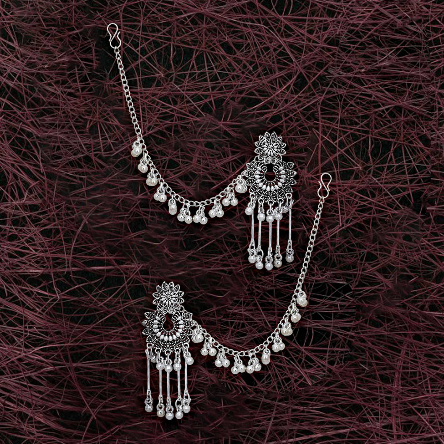     			Drashti Collection Silver Ear Chain Earrings ( Pack of 1 )