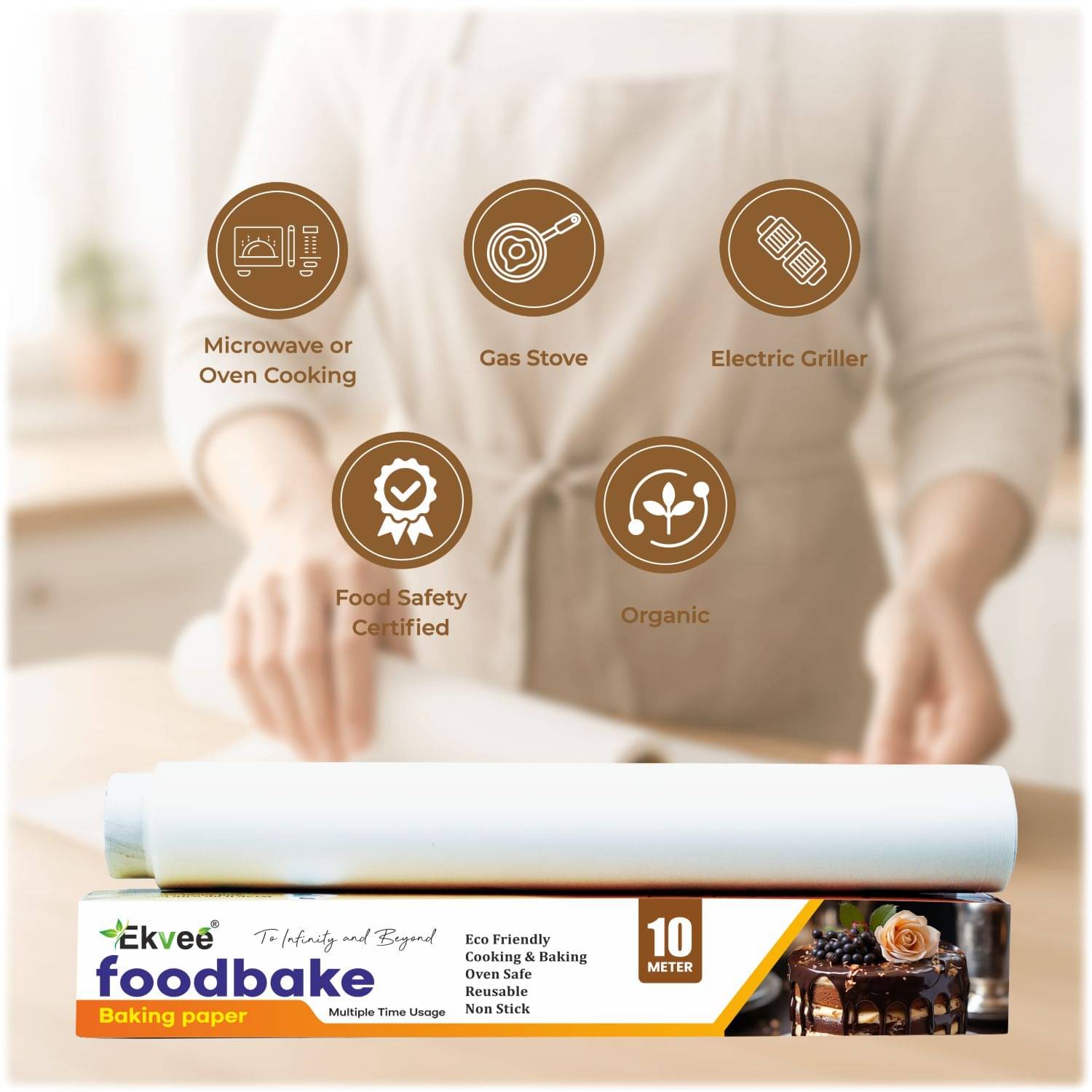 Ekvee 10 Meter Foodbake Butter Paper Roll 40 GSM | Non-Stick Baking & Wrapping Paper | Greaseproof, Heat Resistant, Food Grade Parchment Paper for Cooking, Baking, Grilling & Wrapping     			Ekvee 10 Meter Foodbake Butter Paper Roll 40 GSM | Non-Stick Baking & Wrapping Paper | Greaseproof, Heat Resistant, Food Grade Parchment Paper for Cooking, Baking, Grilling & Wrapping
