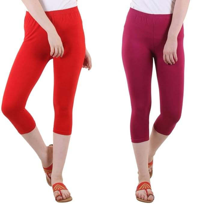     			Fasha Cotton Lycra Capris - Multi Color Pack of 2
