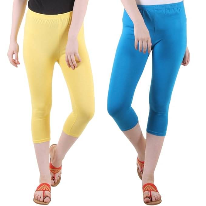    			Fasha Cotton Lycra Capris - Multi Color Pack of 2