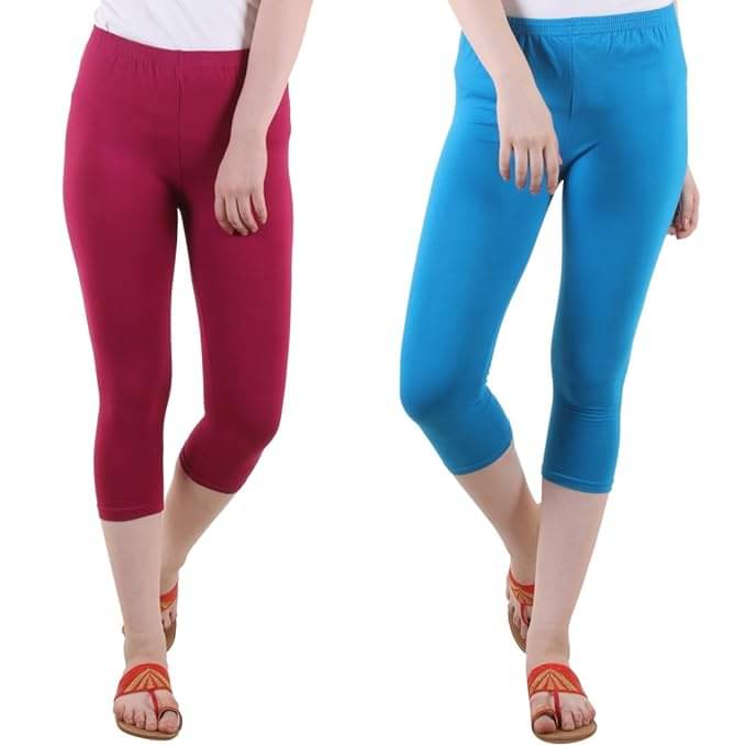     			Fasha Cotton Lycra Capris - Multi Color Pack of 2