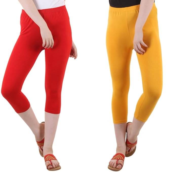     			Fasha Cotton Lycra Capris - Multi Color Pack of 2