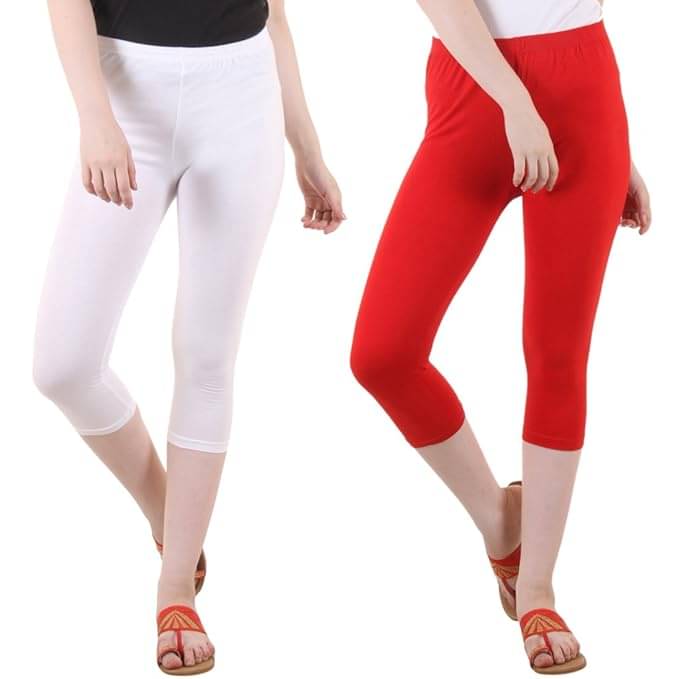     			Fasha Cotton Lycra Capris - Multi Color Pack of 2
