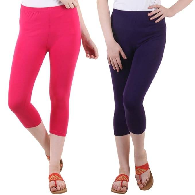     			Fasha Cotton Lycra Capris - Multi Color Pack of 2