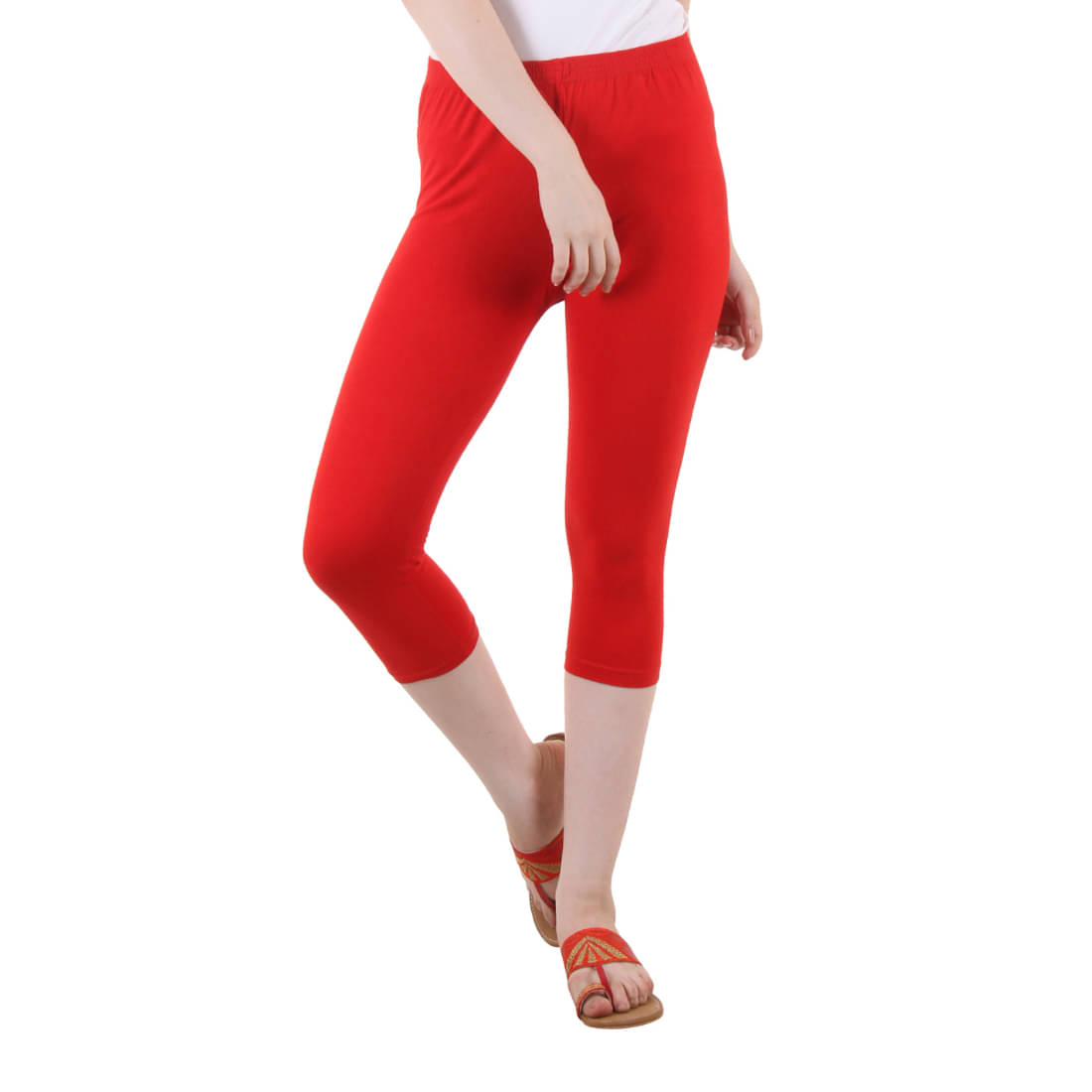     			Fasha Cotton Lycra Capris - Red Single