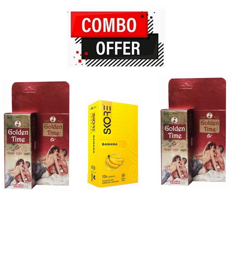G & G Pharm@cy Golden Time Oil 15ml Pack Of 2 & Skore Banana 10Condoms 1500+Dots Pack Of 3 G & G Pharm@cy Golden Time Oil 15ml Pack Of 2 & Skore Banana 10Condoms 1500+Dots Pack Of 3