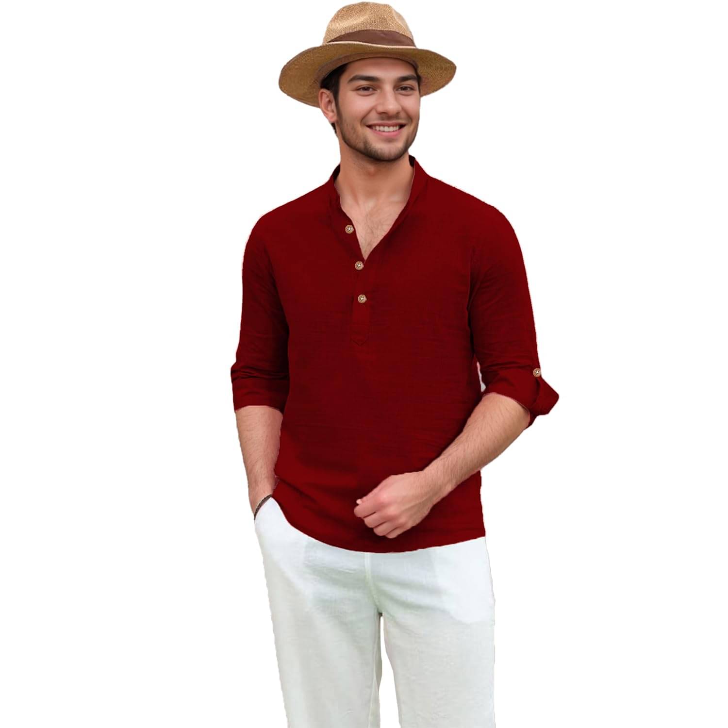 GOD HEART Maroon Cotton Men's Shirt Style Kurta ( Pack of 1 ) GOD HEART Maroon Cotton Men's Shirt Style Kurta ( Pack of 1 )