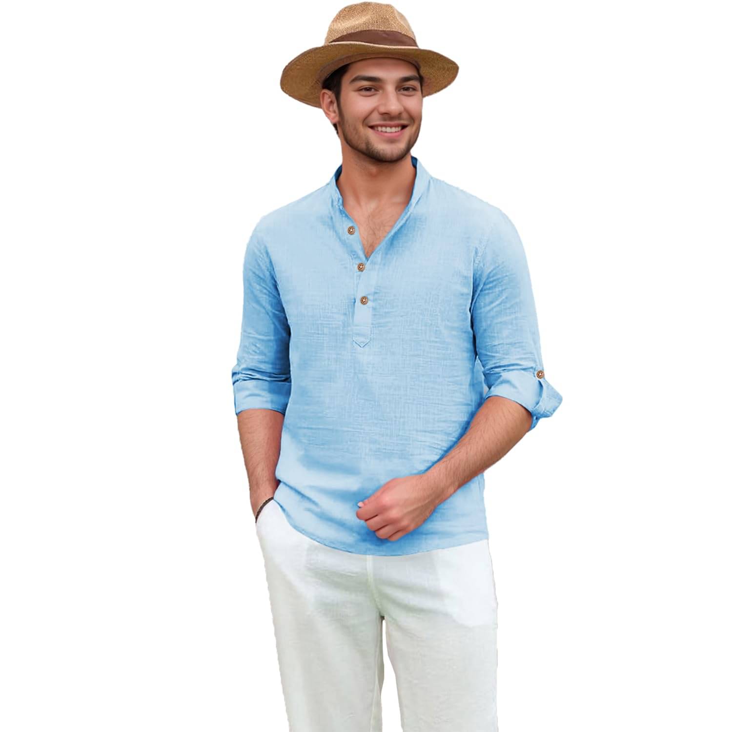     			GOD HEART Sky Blue Cotton Men's Shirt Style Kurta ( Pack of 1 )