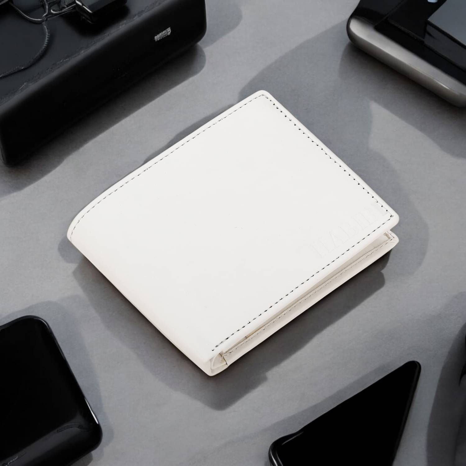     			HABIBI PU Solid Men's Two Fold Wallet With 8 Slots For Card ( White , Pack of 1 )