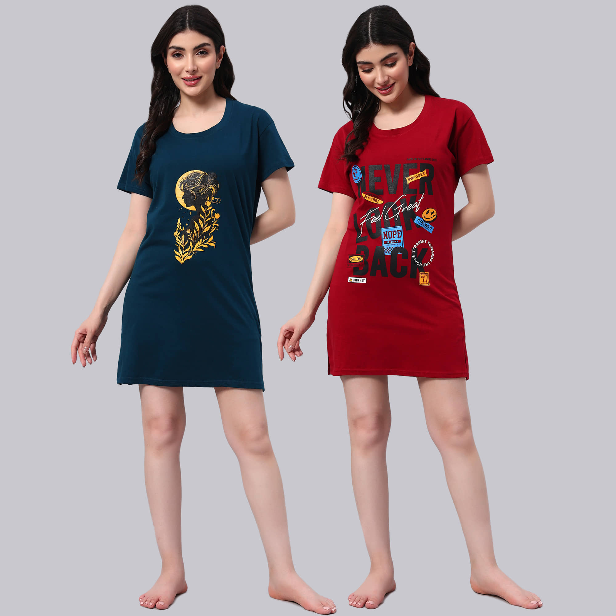HEMLOCK Women Cotton Printed Regular Fit Round Neck T-Shirt ( Multicolor 5 )