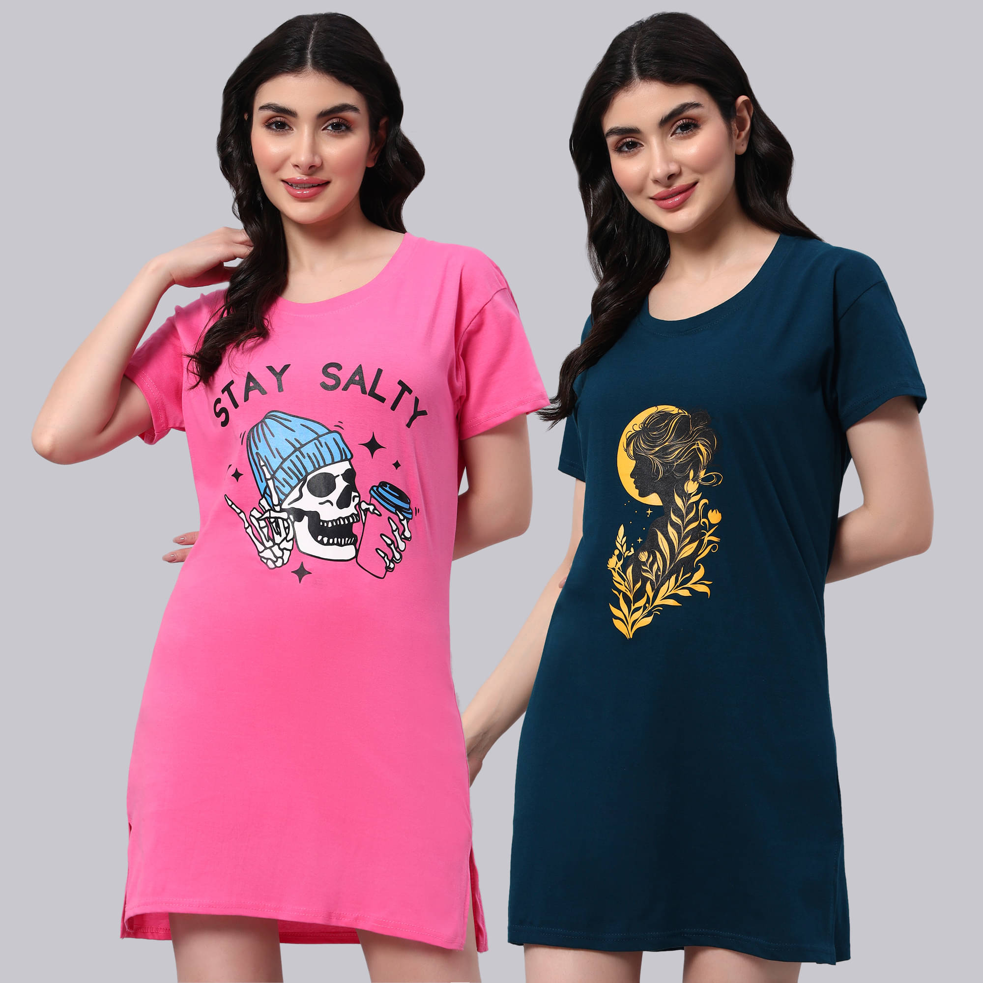 HEMLOCK Women Cotton Printed Regular Fit Round Neck T-Shirt ( Multicolor 2 )     			HEMLOCK Women Cotton Printed Regular Fit Round Neck T-Shirt ( Multicolor 2 )