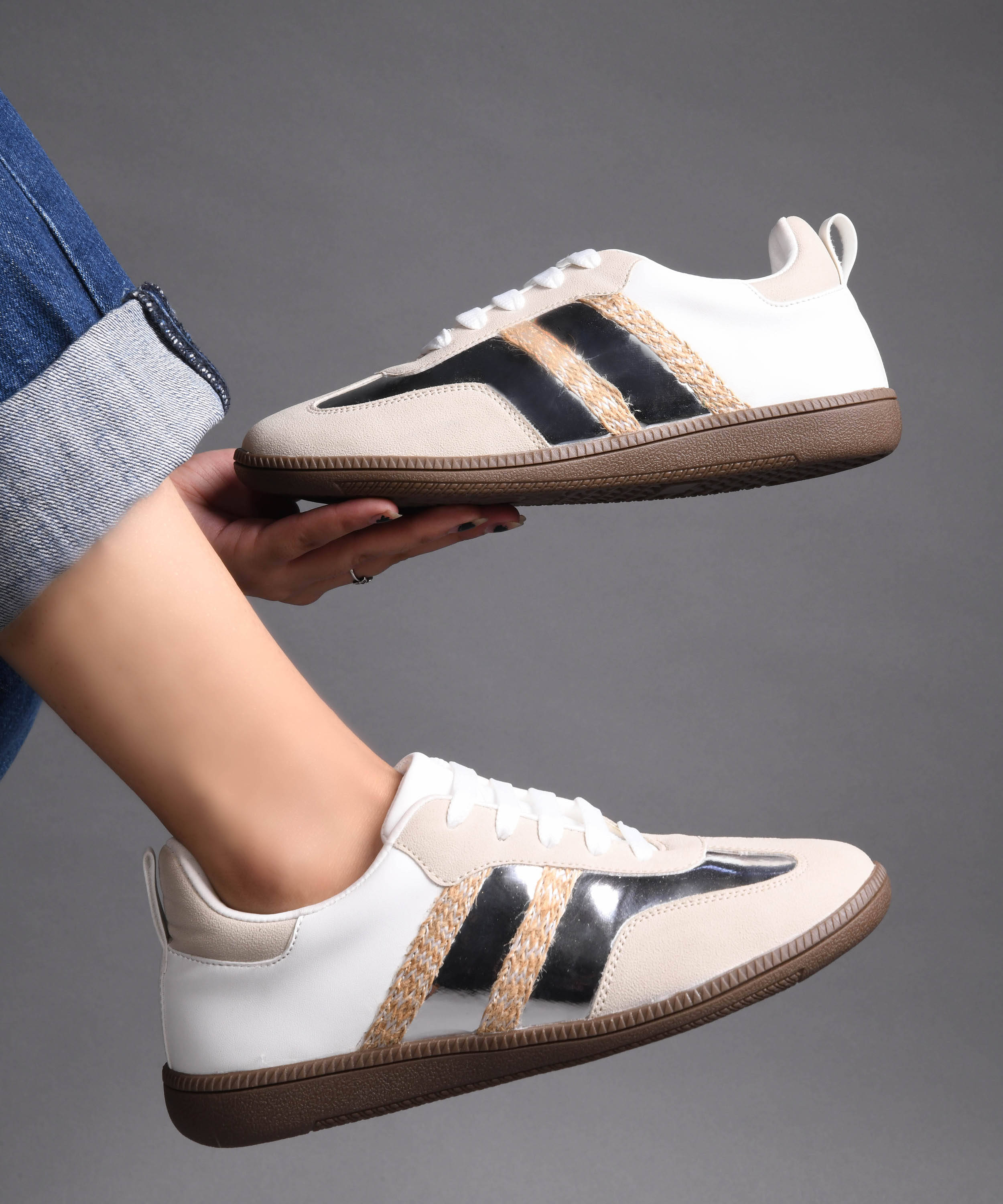     			JM Looks Cream Women's Sneakers