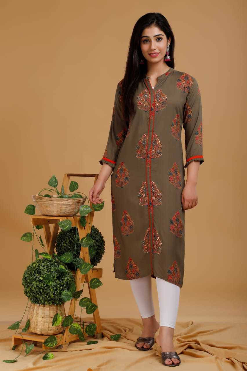     			JOGINI Women Cotton Embroidered Front Slit Kurti ( Brown )