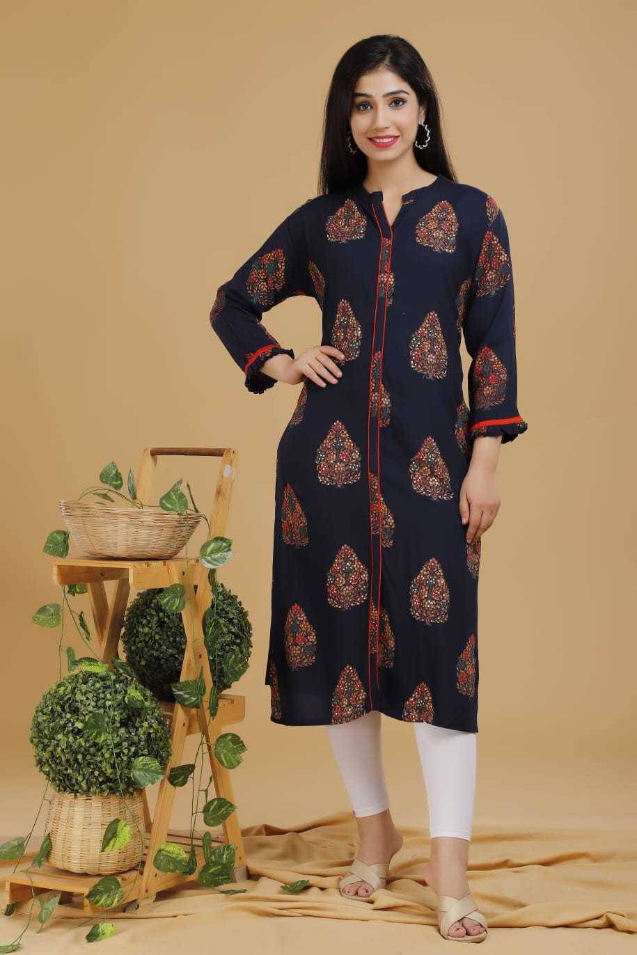     			JOGINI Women Cotton Printed Straight Kurti ( Dark Blue )
