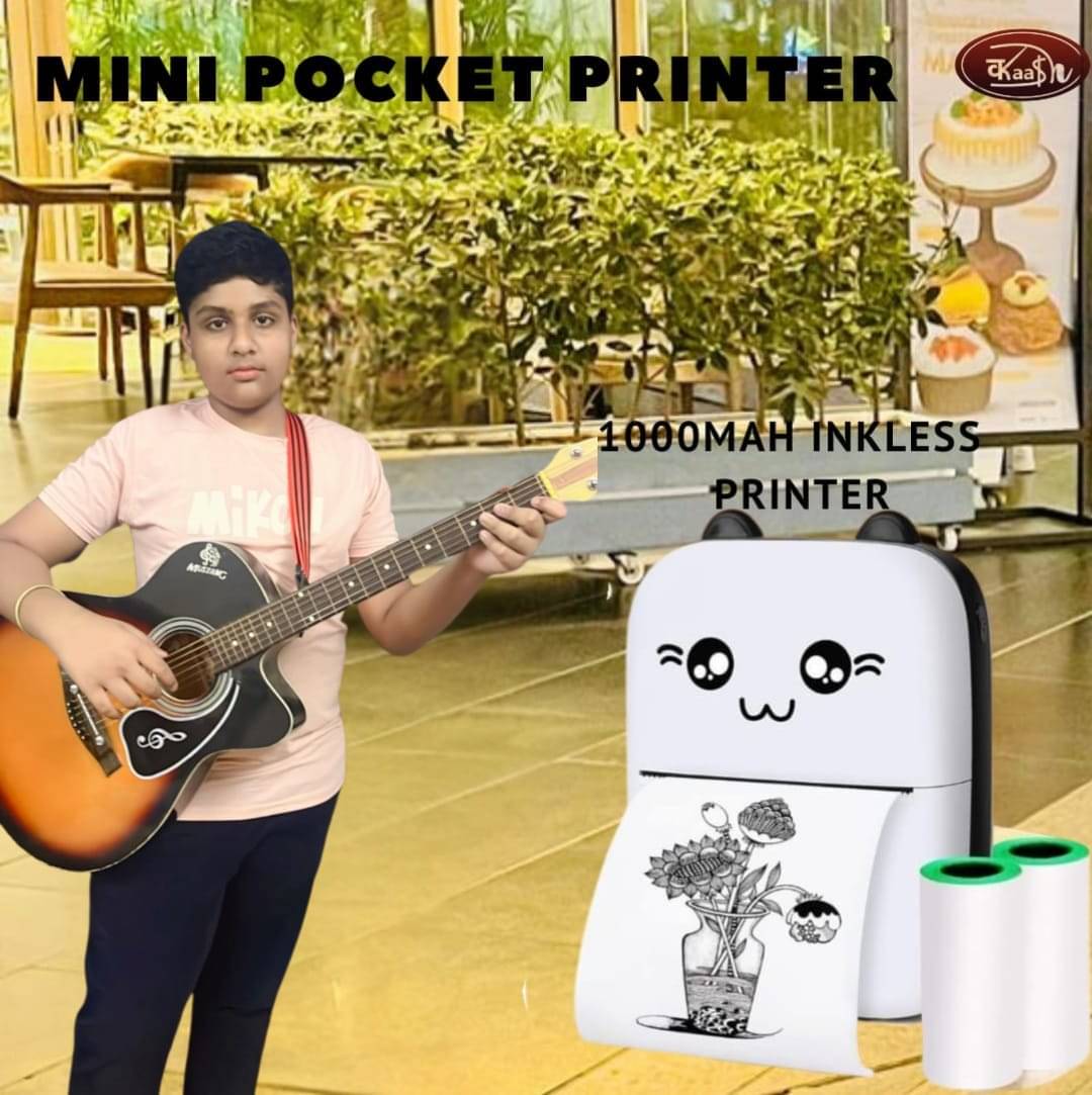     			Kaash collections Mini Thermal Printer Inkless Bluetooth Pocket Printer Compatible with iOS, Android Printer Inkless Bluetooth Pocket Printer