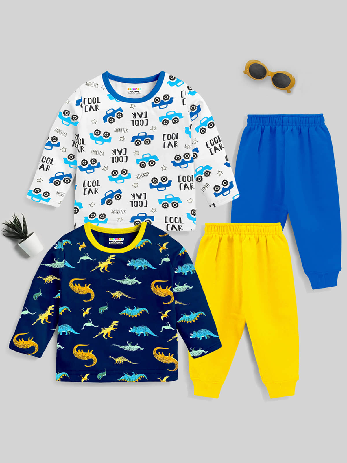 Kuchipoo Pack of 2 Boys Cotton Blend T-Shirt & Pants Set ( Multicolor )