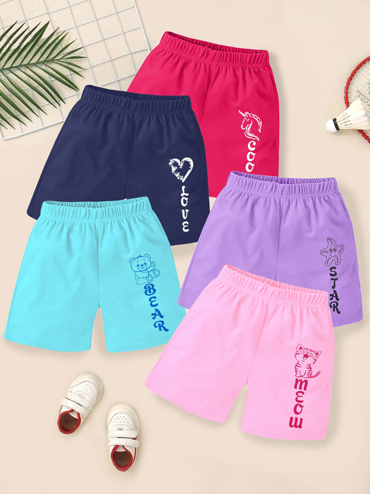     			Kuchipoo Pack of 5 Cotton Blend Shorts For Boys ( Multi Color )
