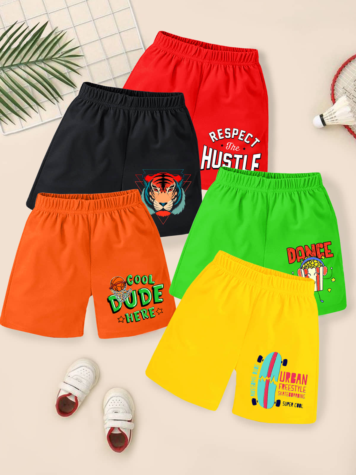 Kuchipoo Pack of 5 Cotton Blend Shorts For Boys ( Multicolor ) - Shorts | Buy online on ZillyBuy