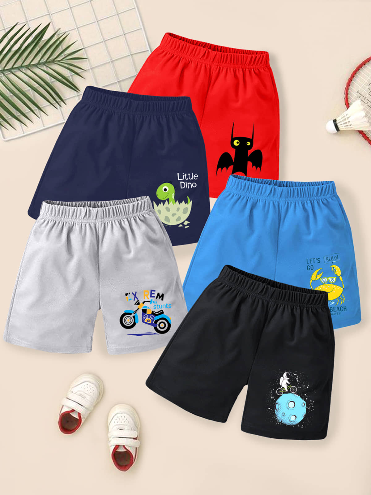 Kuchipoo Pack of 5 Cotton Blend Shorts For Boys ( Multi Color ) - Shorts | Buy online on ZillyBuy