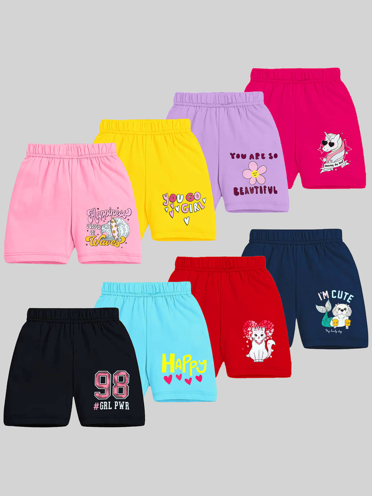     			Kuchipoo Pack of 8 Cotton Blend Shorts For Boys ( Multi Color )