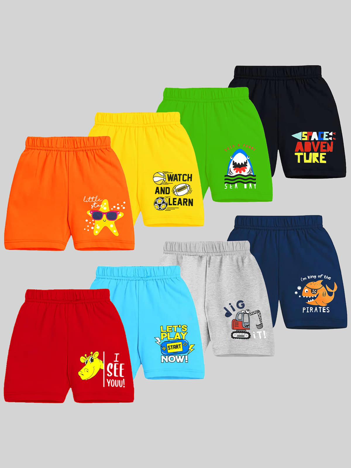     			Kuchipoo Pack of 8 Cotton Blend Shorts For Boys ( Multi Color )