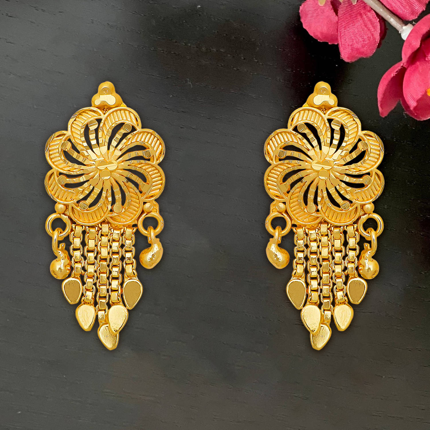     			LUV FASHION Golden Danglers Earrings ( Pack of 1 )