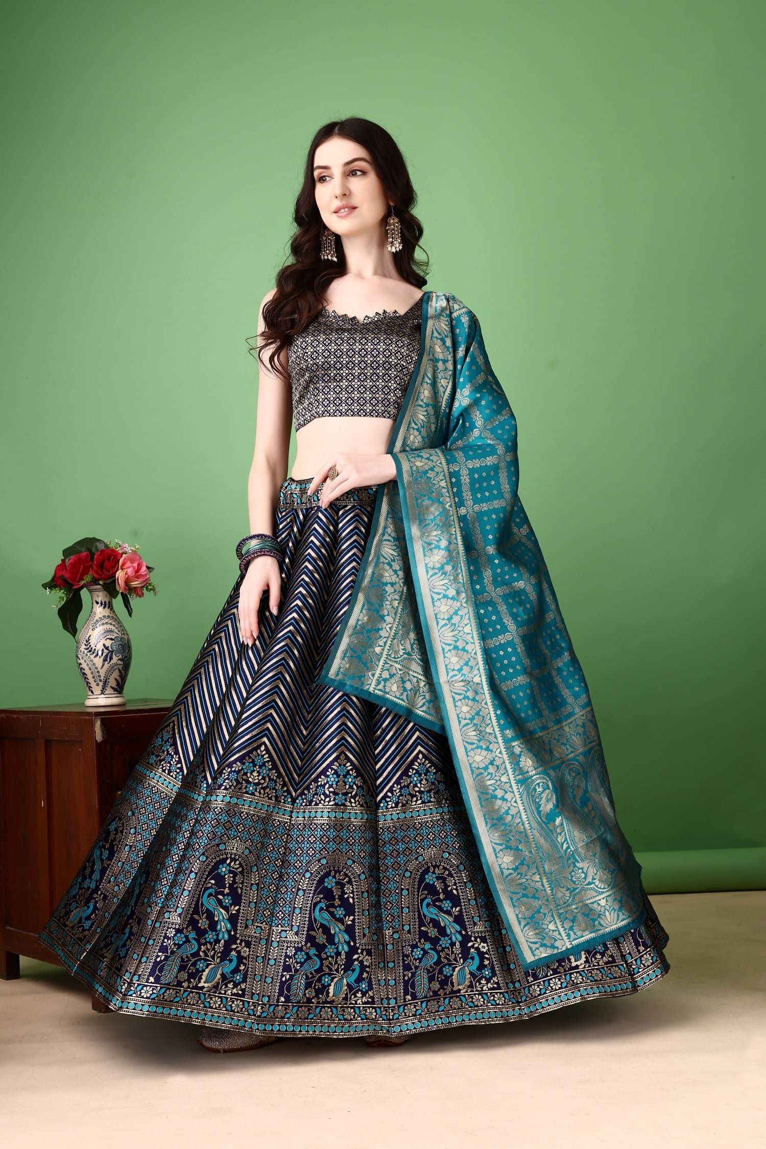     			Lady Shopi Navy Art Silk Chaniya Choli Stitched Lehenga Single
