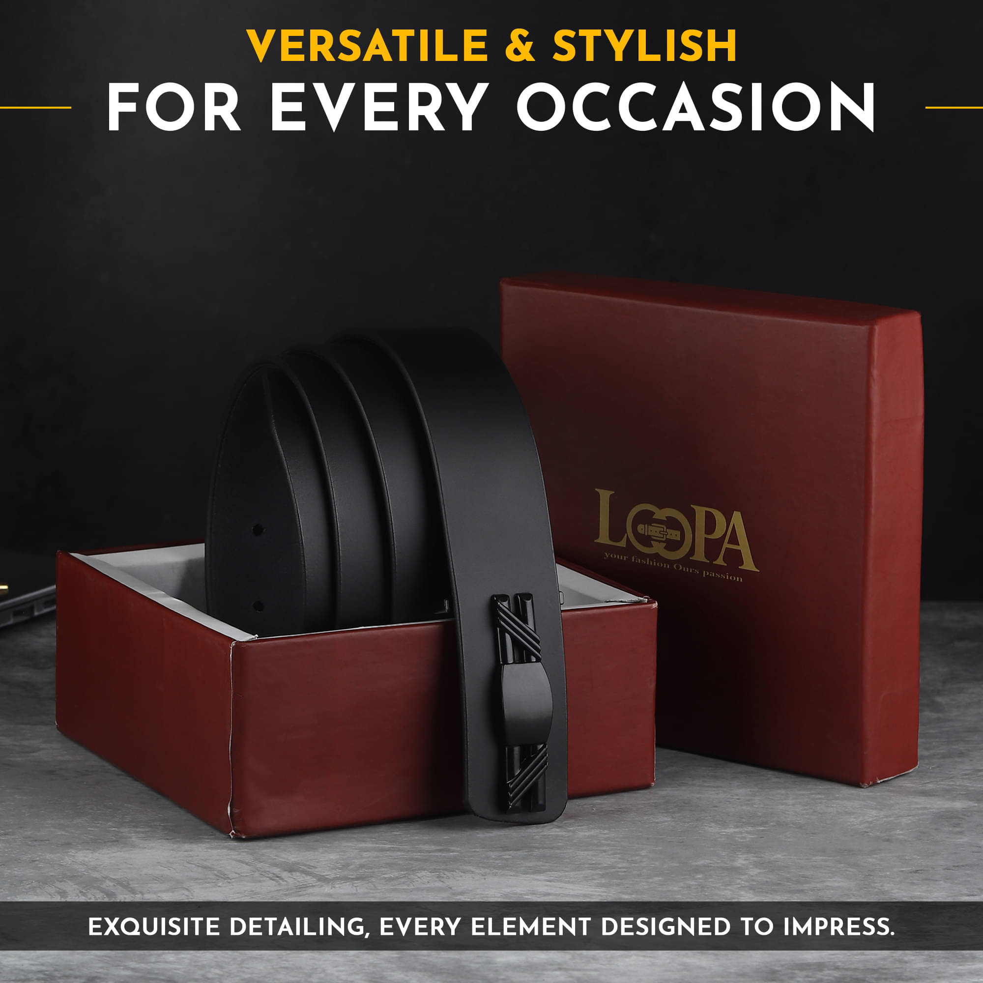     			Loopa - Black 100% Leather Men's Formal Belt ( Pack of 1 )