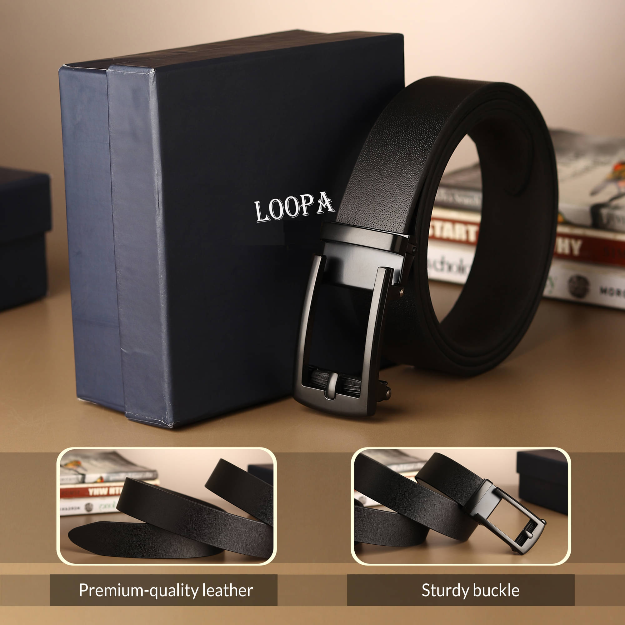     			Loopa - Black 100% Leather Men's Formal Belt ( Pack of 1 )
