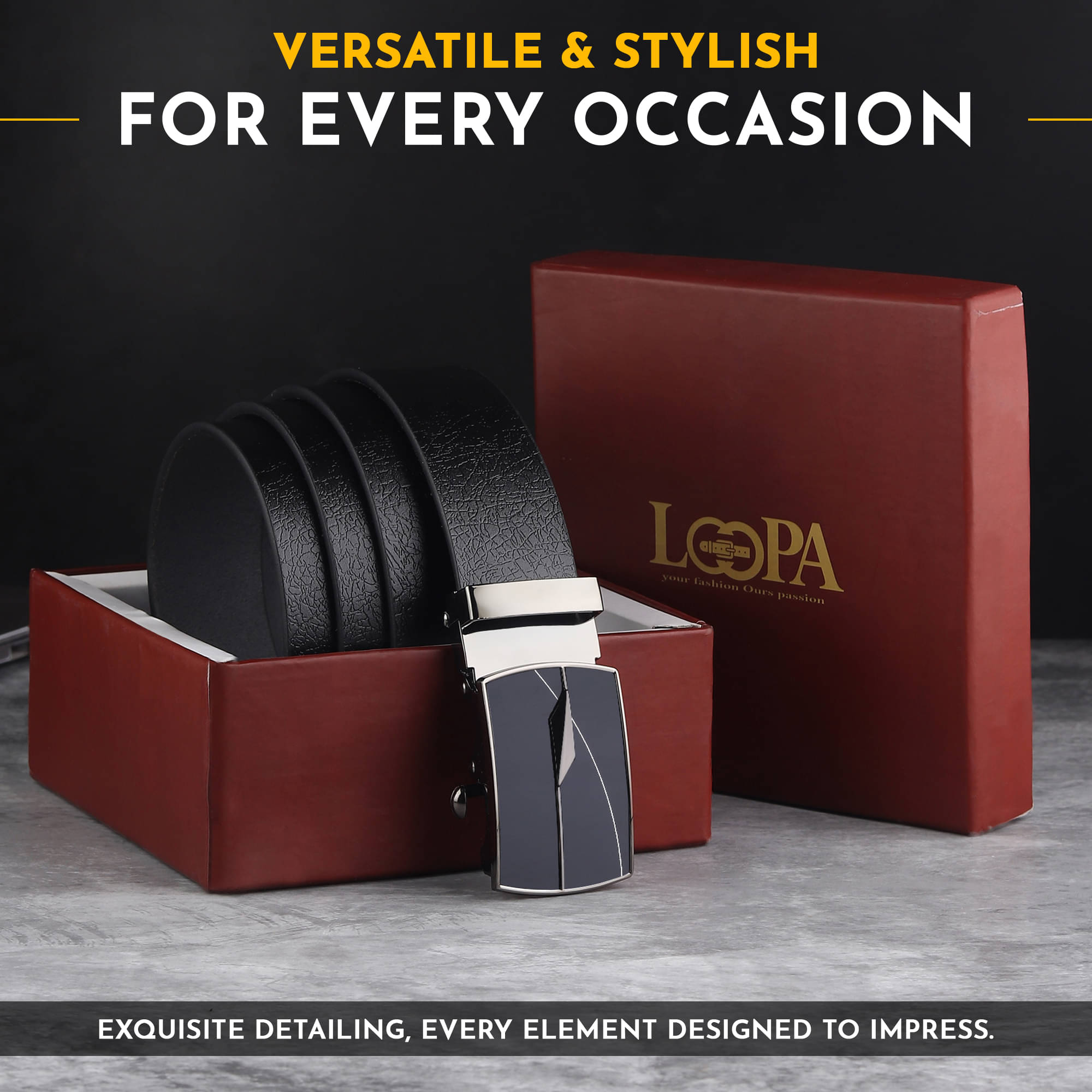     			Loopa - Black 100% Leather Men's Formal Belt ( Pack of 1 )