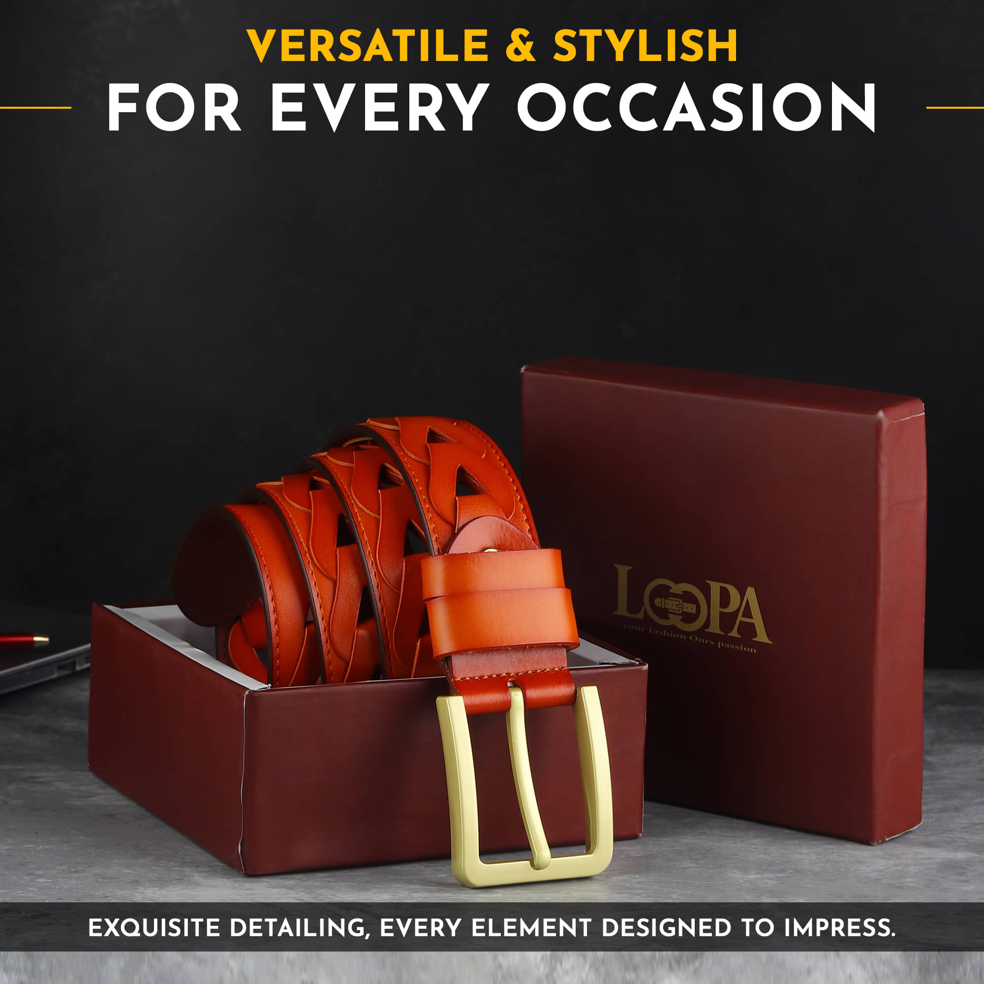     			Loopa - Tan 100% Leather Men's Formal Belt ( Pack of 1 )