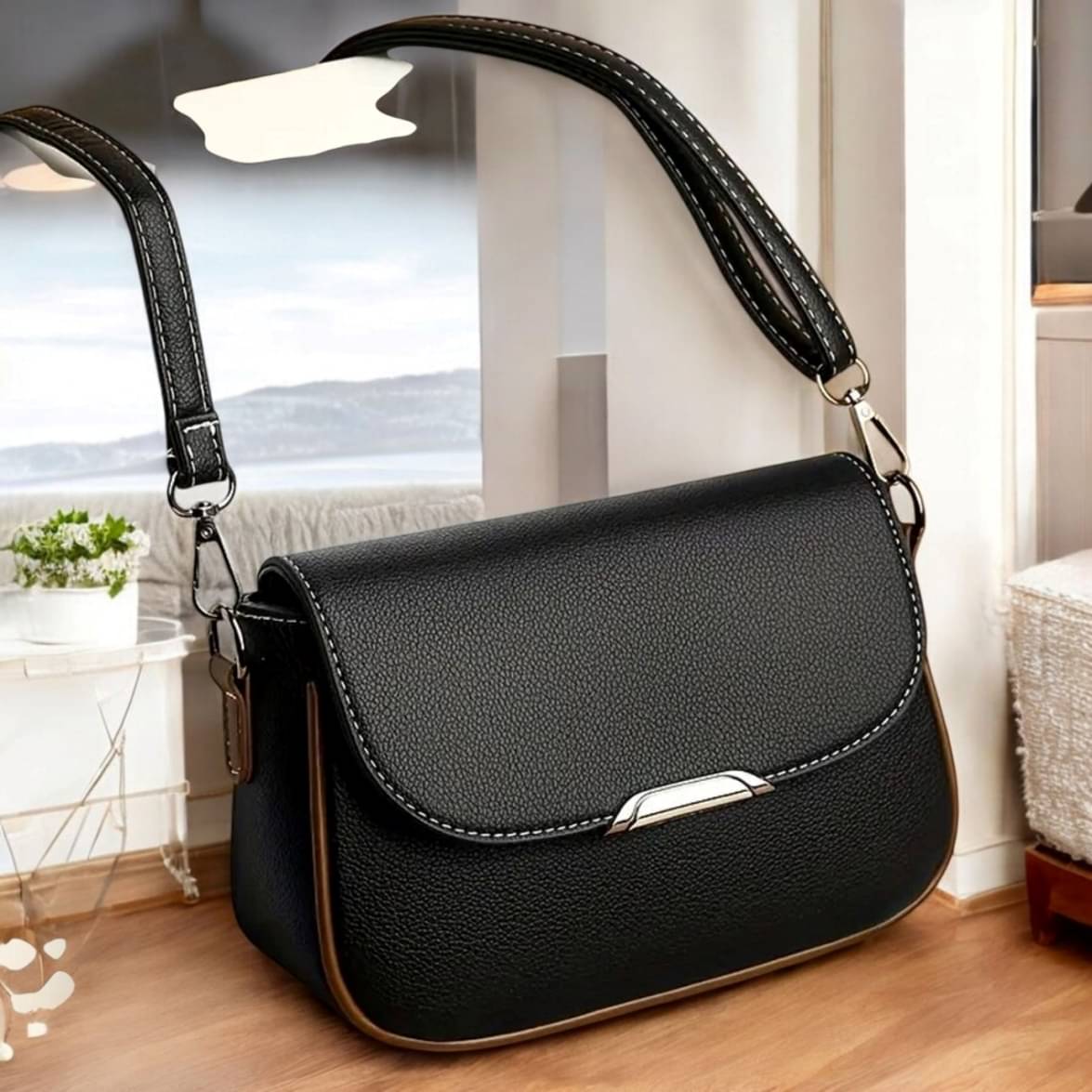     			MI PLUS Sling Bag PU Set of 1 ( Black )